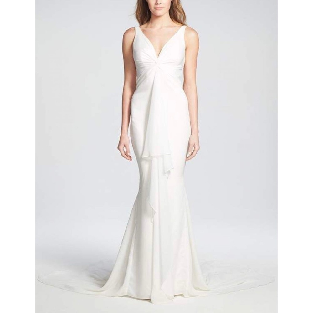 NWOT Katie May Mykonos Twist Front Crepe de Chine Gown, Medium